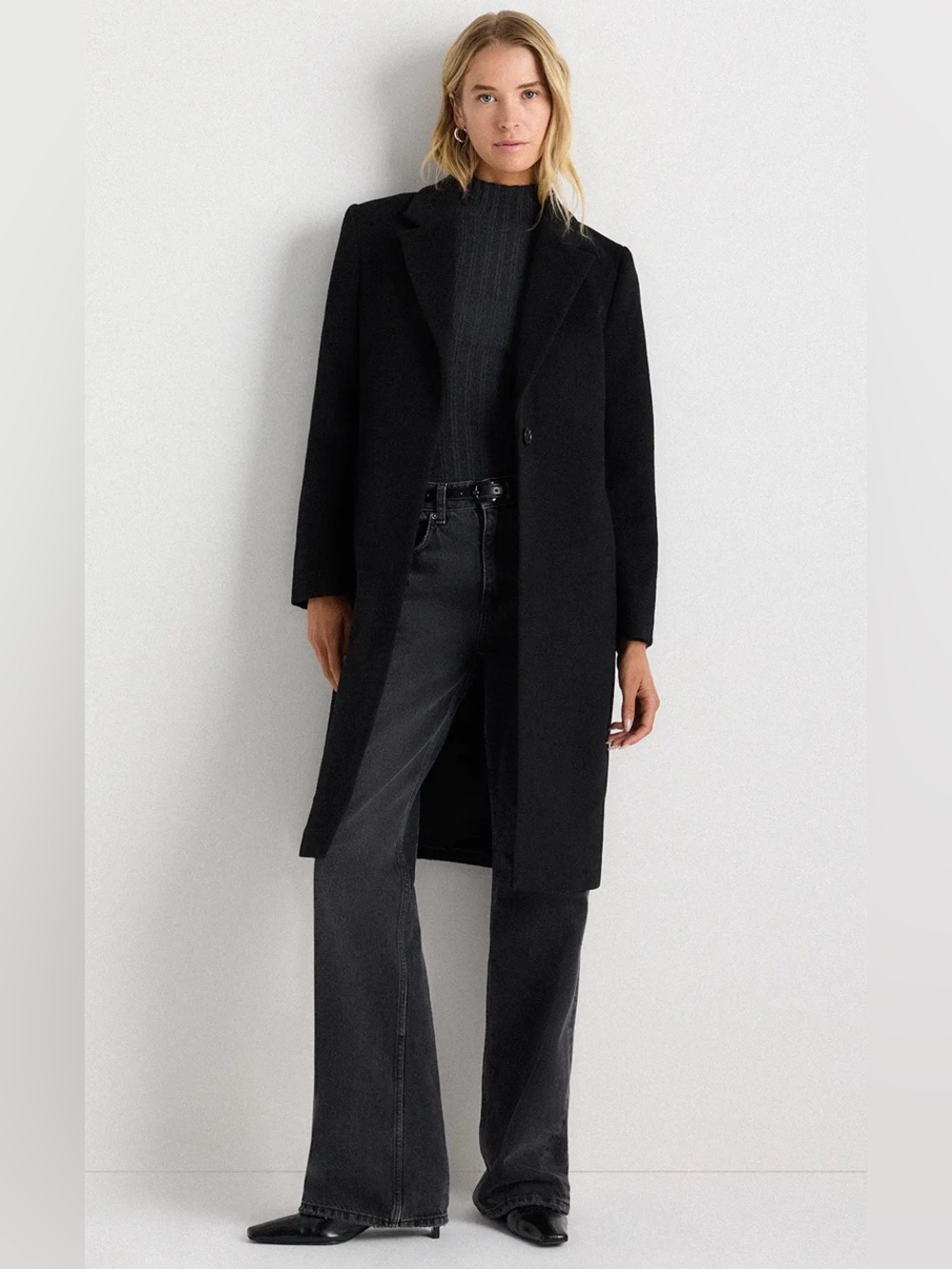 Nwt Quince Women Wool Cashmere Classic Single-Breasted Coat Black Outerwear Xl